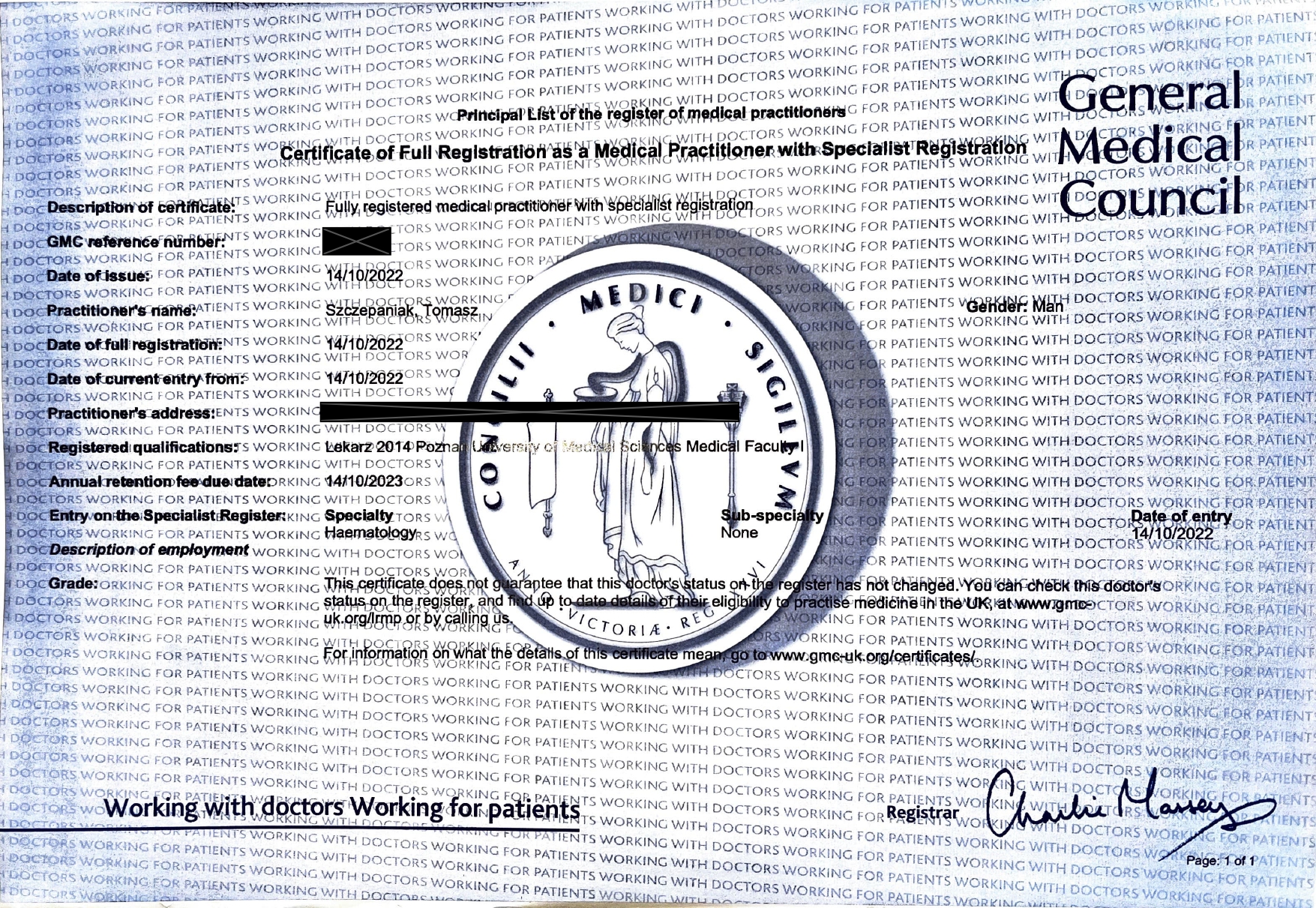 GMC Certificate